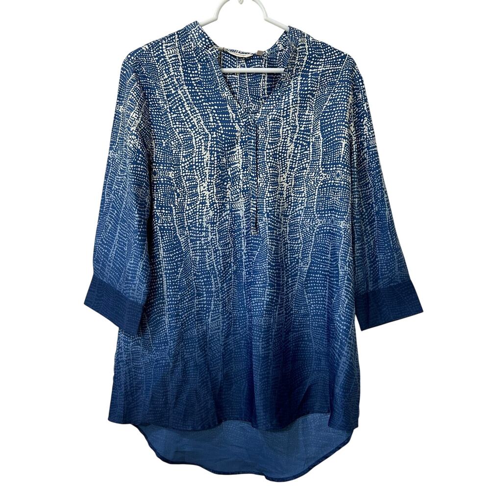 Soft Surroundings Womens Size Medium Blue Ombre 3/4 Sleeve Brigitte Tunic Top